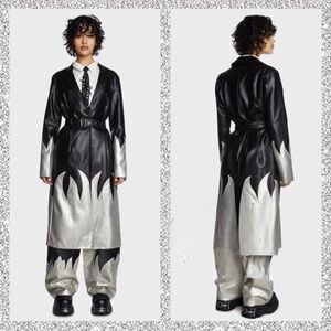 Dolls Kill The Ragged Priest Immortal Vegan Trench Coat Black Silver 10 S/M